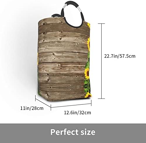 Girassóis na prancha de madeira Impresso Dirty Roupos Bag cesta de roupas com alças colapsíveis roupas