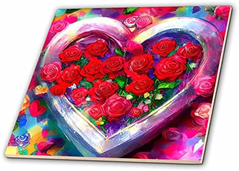 Dia dos Namorados de 3drose. Um coração cheio de flores de rosas vermelhas. Presente, charme, cartão - telhas