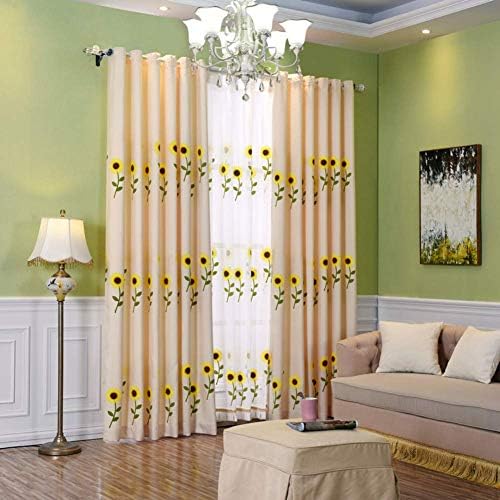 Cortinas de janela de tapeçaria de fqrongsp para o quarto das crianças, cortinas de gaze bordadas de girassol