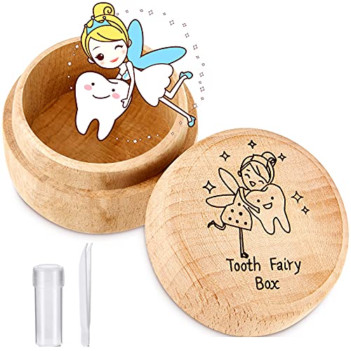 Caixa de fadas de dente para meninos e meninas dentes de madeira de teto de fada para crianças de armazenamento