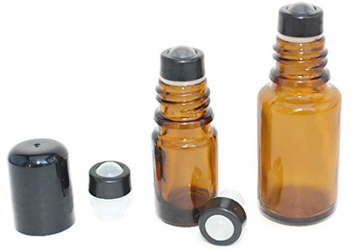 Inserções essenciais de rolos de óleo para garrafas de óleo essencial de 5 e 15 ml. Pacote de 8 à prova de vazamento de vidro com tops de rolos de anel de snap removíveis. Ótimo para óleos, misturas e bricolage.
