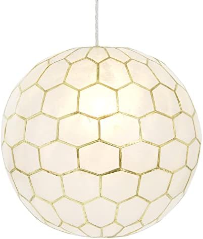 Luz do globo de favo de mel cooperativo criativo, camadas brancas de capiz com pingente de ouro antigo, 16