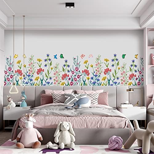 RW-93080 Removável 3d Flores coloridas Decalques de parede Decalques de jardim Fluste Butterfly Setes de