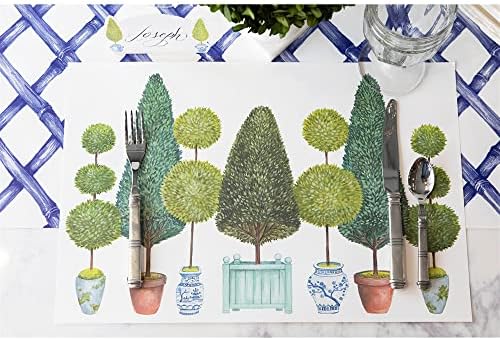 Topiary Paper Placemats para mesa de jantar - Placemats descartáveis ​​florais quadrados para a primavera da temporada de verão - 24 folhas por almofada americana feita