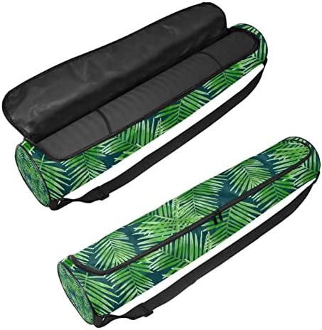 Bolsa de tapete de ioga ratgdn, folhas de palmeira tropical verde Exercício de ioga transportadora de tapete de ioga full-zip saco de transporte com alça ajustável para homens