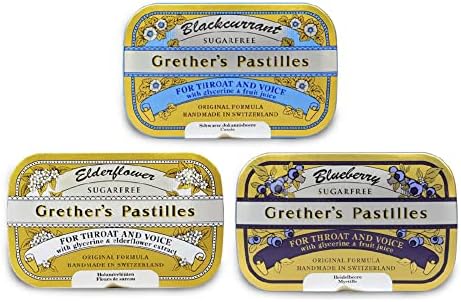 Grether's Açuçalelas de Grether Free Blackcurrant, Elderflower & Blueberry Natural Remedy para alívio da boca seca - garganta suave e voz saudável - Refresh de respiração - sem glúten - 3 -Pack - 3,75 oz
