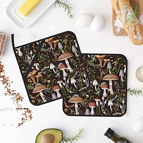 Cogumelos e suportes de panela de folhas de 2 Potholder resistente ao calor da cozinha para panorâmica de cozinha para cozinha de microondas pratos finais e churrasco