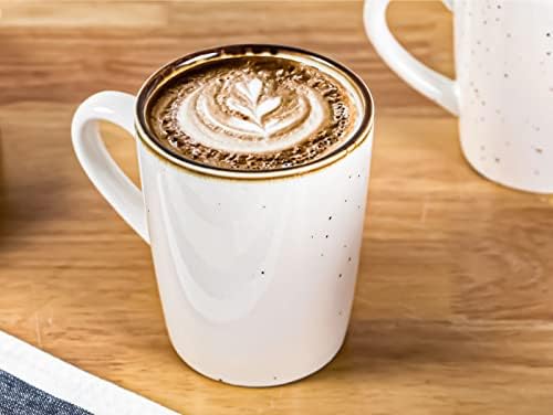 Onemore Cappuccino xícaras com pistas de pires e canecas de café, microondas, forno, lava -louças seguras - branco cremoso
