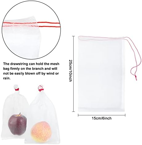 50 PCS Sacos de proteção de frutas, 6 x 10 polegadas de malha Sacos de frutas com cordão, redes