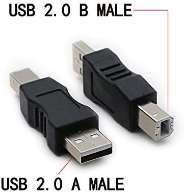 rgzhihuifz 2 pacote USB 2.0 AM/BM Tipo de impressão Tipo de homem para tipo B Adaptador de conversor de conector masculino acoplador