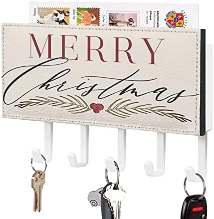 Feliz Christmas Key titular para parede, titular de correio de decoração da fazenda e rack de chave para entrada,