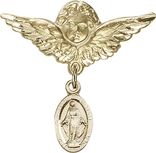 Jóias Obsession Baby Distintivo com charme milagroso e anjo com Wings Badge Pin | Distintivo