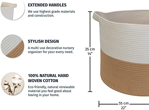 Xxx cesta de corda de algodão grande +cesta de lavanderia de corda larga - mel/branco