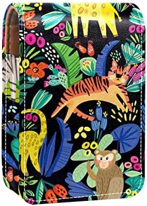 Animais Flor Tropical Batom Caso Batom Box Solder com espelho, bolsa de brilho labial portátil, kit de