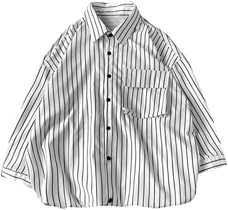Camisetas listradas de meia manga masculina de verão Button Button Button Down Camisa Faixa de manga longa de