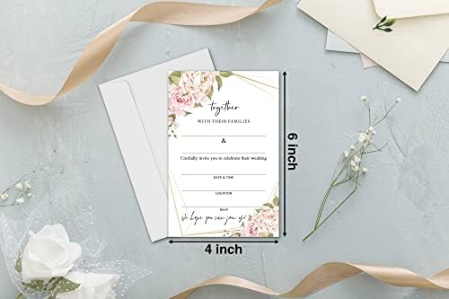 Cartões de convite de casamento floral - Convide cartolina para festas de casamento recepções - 25 cartas e 25 envelopes