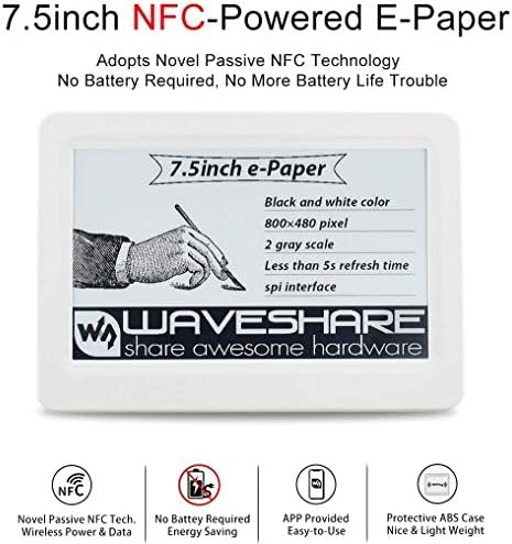 WaveShare 7,5 polegadas passivas NFC Display E-in-in-in-in-in-in-tinta, alimentação sem fio e transferência de dados, não é necessária bateria, atualize por smartphone com função NFC ou leitor NFC