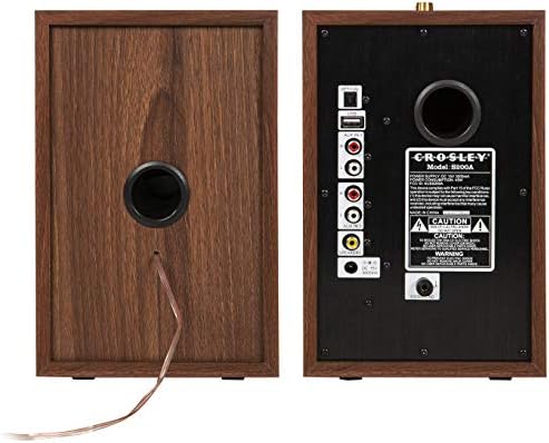 Crosley S200A-WA-WA 4 Alto-falantes estéreo Bluetooth ativos com conexões ópticas, USB e AUX, nozes