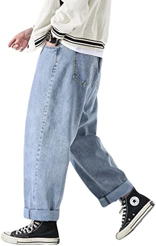 Doslavida Jeans masculino Jeans casual Cargo de hip hop Solid Color Sold Fit Fit Straight Wide Legal Cotton Denim com zíper