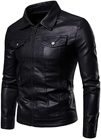 Maiyifu-GJ Men's Lapeel Faux Leather Jacket Casual Vintage PU Jackets de couro leve Biker Biker Motorcycle Coat