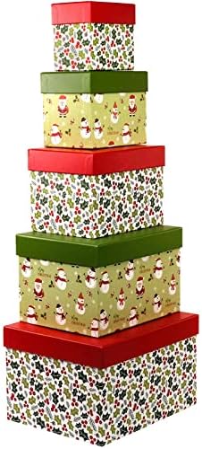 Conjunto de 5 caixas de Natal aninhadas - tamanhos e desenhos variados