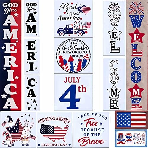 13pcs feliz em 4 de julho estêncil reutilizável estêncil de tamanho patriótico inclui bandeira/estrelas americanas/mapa/1776/let liberdade anel/bicicleta/estêncil de caminhão para pintar em madeira/tecido/papel