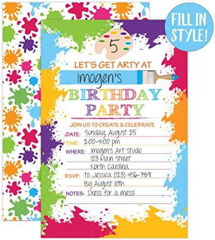 Convite para festa de arte da pintura, convites de festa de pintura artesanal, 20 convites de preenchimento de pintura para festas