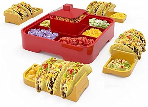 Suporte de taco de taco, barra de taco que serve conjunto de 4 burritos de plástico nachos portadores de tortilha placas de taco empilhável para festa, noite de taco