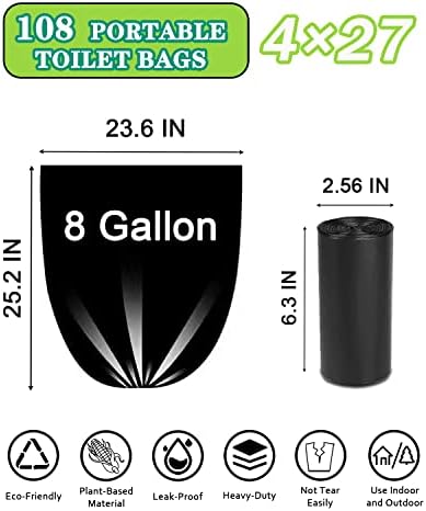 Seebrider 108 sacos de higiene portáteis, sacos de vaso sanitário de camping biodegradáveis ​​8 galões espessados