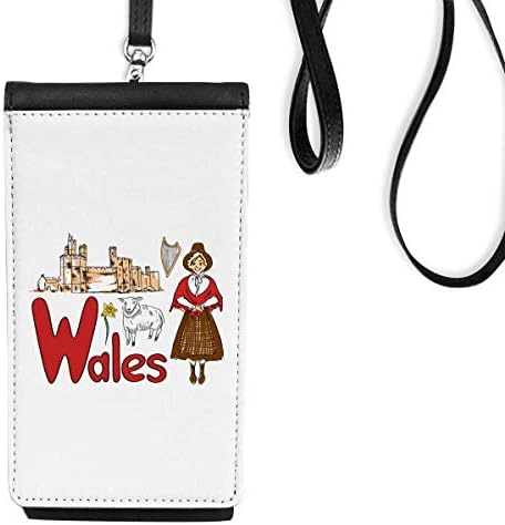 Wales National Symbol Landmark Pattern Phone Cartet Burse pendurado bolsa móvel bolso preto