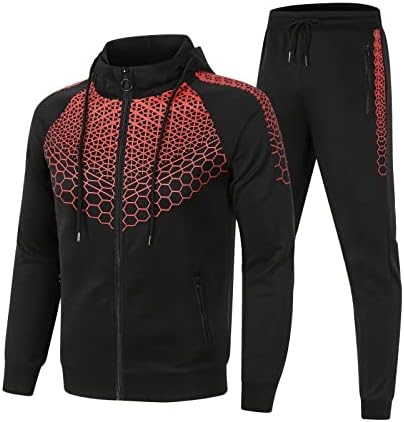 Hoodies for Men Men Set Set Velvet Chest Raglan Sleeve Print Zipper Capeled Sorthirt Sport Set
