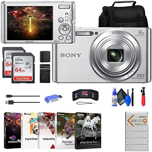 Câmera digital da Sony DSC-W830 + 3 x NP-BN1 Bateria + Caixa + Carregador + 2 x 64 GB + Cartão Leitor + Software Corel + Flex Tripod + Micro USB Cable + Memory Wallet + More